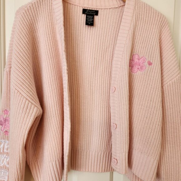 Sweet Society Pink Sakura Oversized Cropped Cardigan Sweater Soft Cute Cozy XL - Picture 4 of 12
